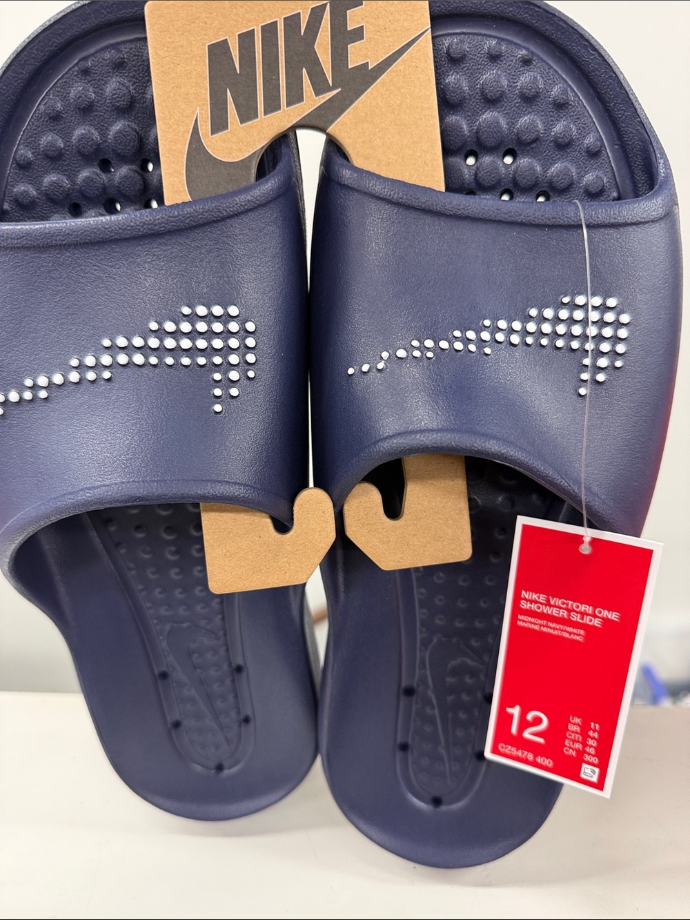Nike Navy and White Mens Victori One Shower Slide Sandals